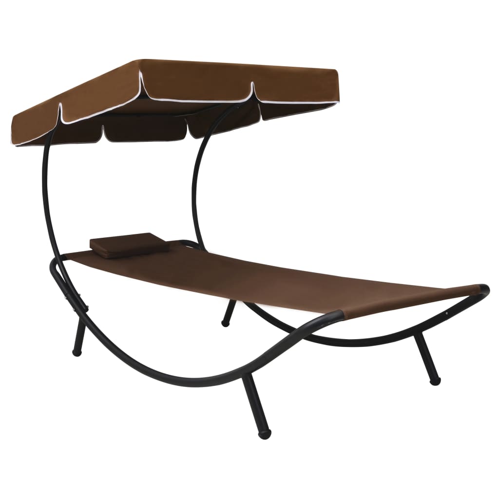 Outdoor rest bed with awning and brown pillow