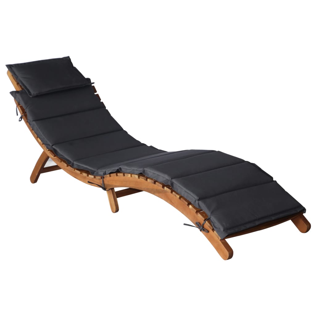 Long chair with Acacia Wood Cushion Solid Gray Dark