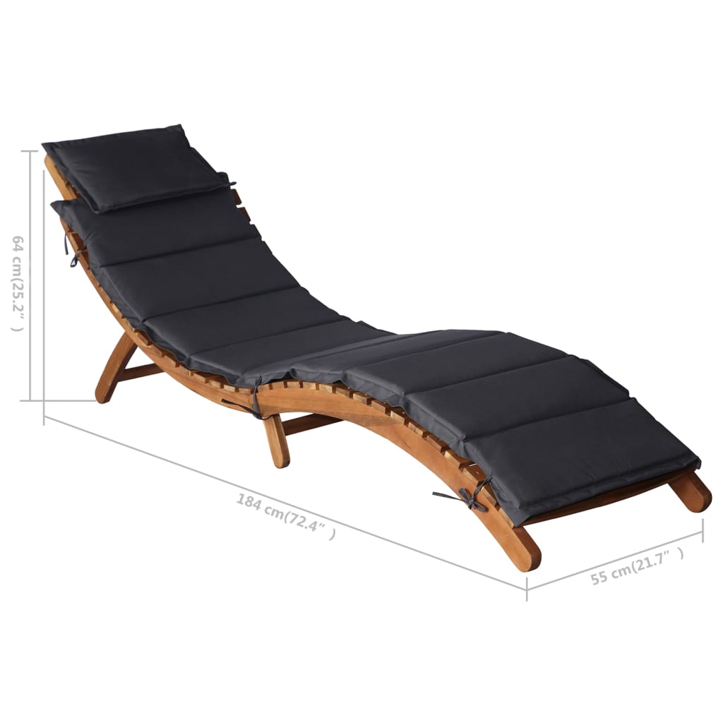 Langer Stuhl mit Akazienholzkissen fest grau dunkel