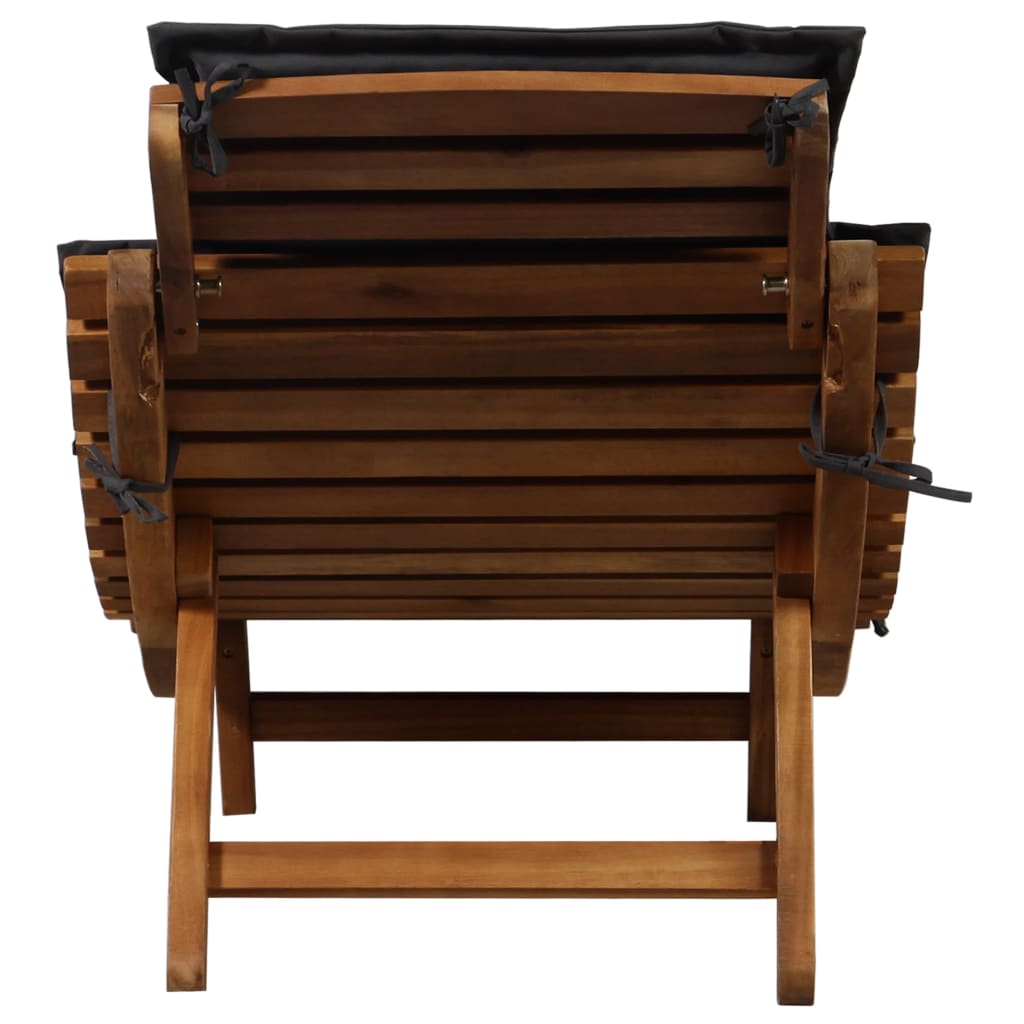 Long chair with Acacia Wood Cushion Solid Gray Dark
