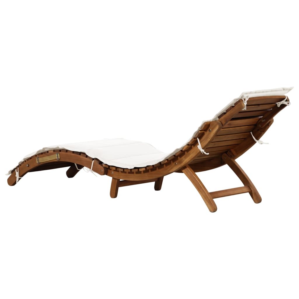 Long chair with solid acacia wood cushion cream