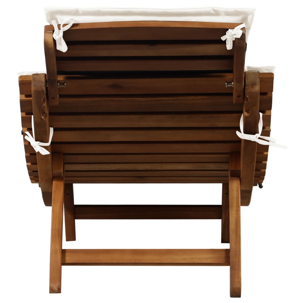 Poltrona lounge con cuscino in legno massello di acacia color crema