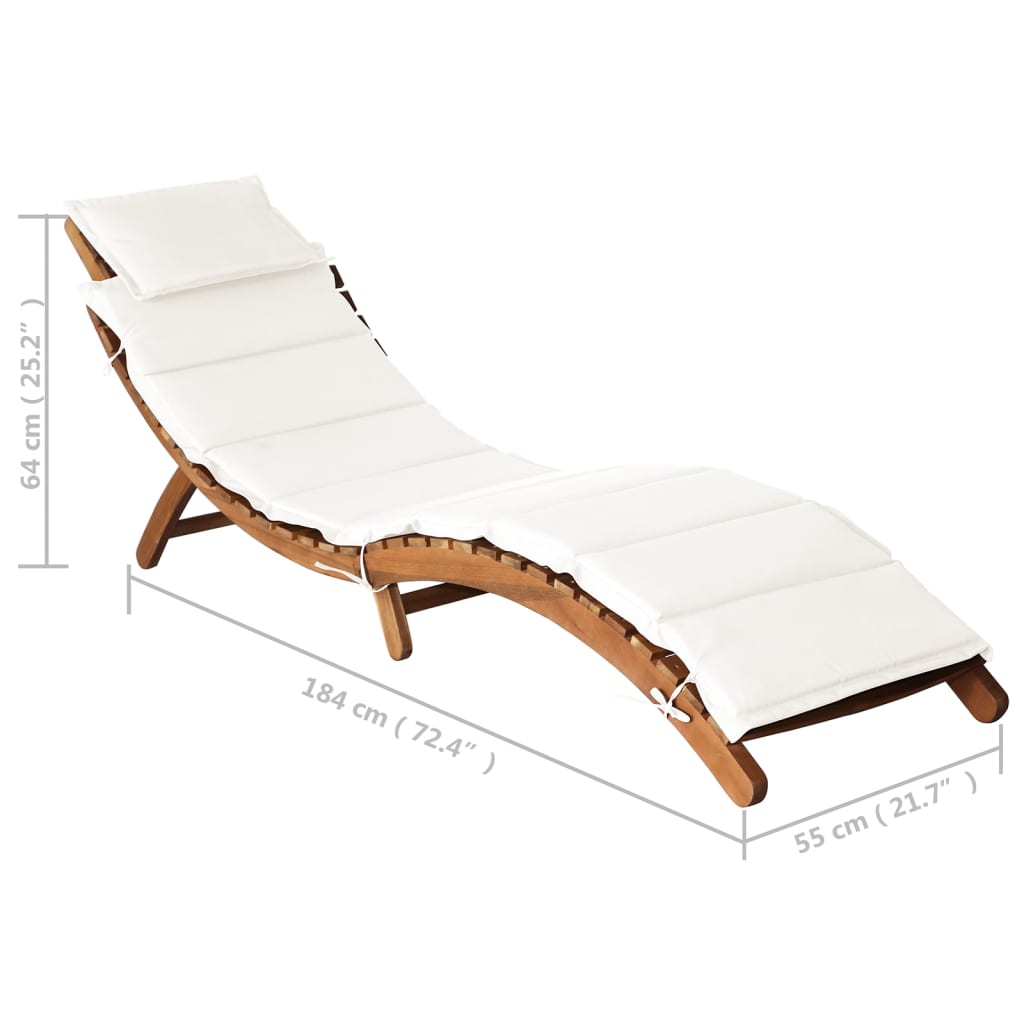 Long chair with solid acacia wood cushion cream