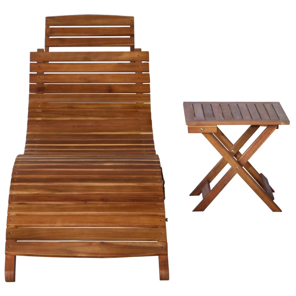 Chaise longue avec table Bois d'acacia massif Marron