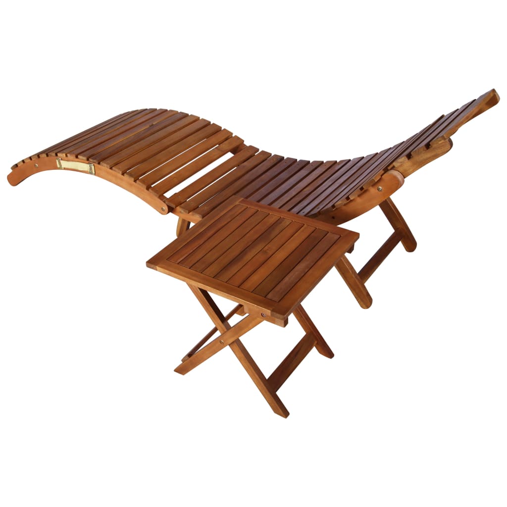 Langer Stuhl mit massiver brauner Akazienholz Tisch