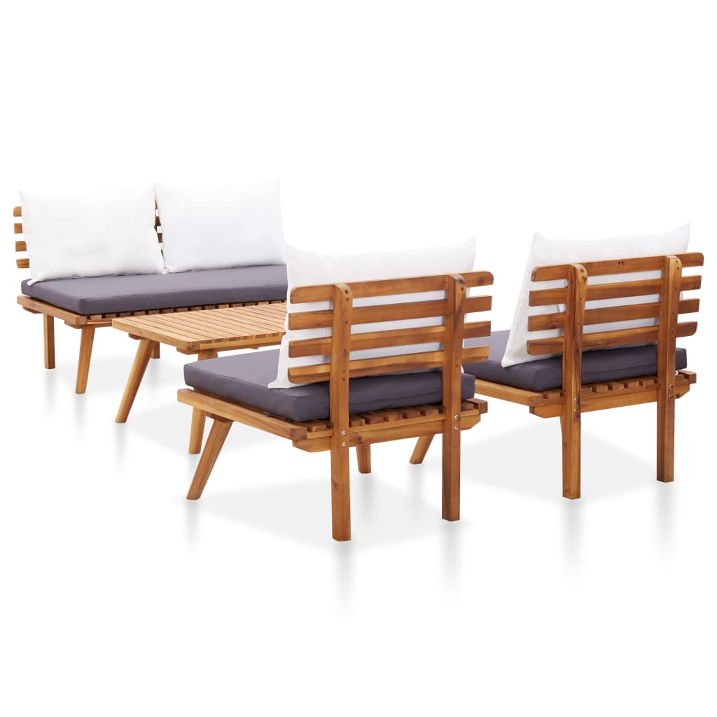 4 pcs garden furniture with solid acacia wood cushions