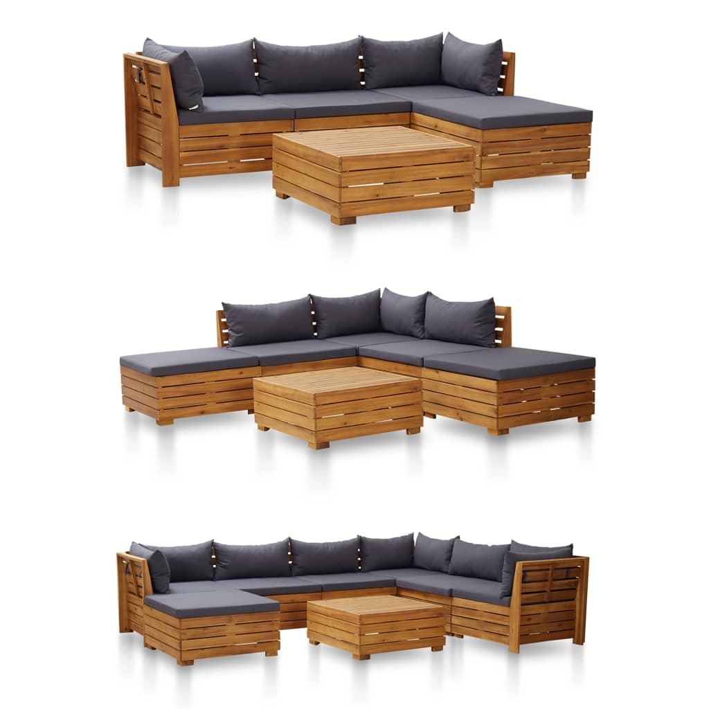 Sectional footrest 1 pc with solid acacia wood cushion