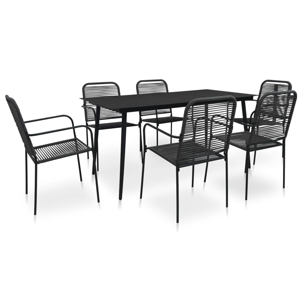 Outdoor dinner furniture 7 pcs cotton rope and black steel