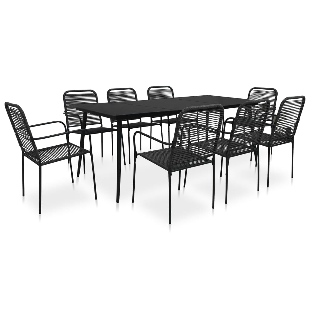 Exterior dinner furniture 9 pcs cotton rope and black steel