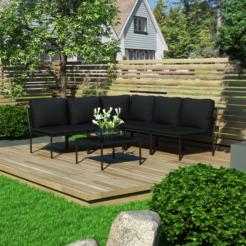 6 pcs garden furniture with black pvc cushions