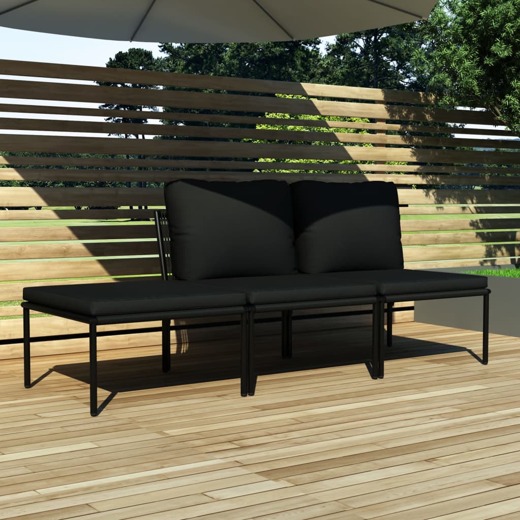 3 pcs garden furniture with black pvc cushions