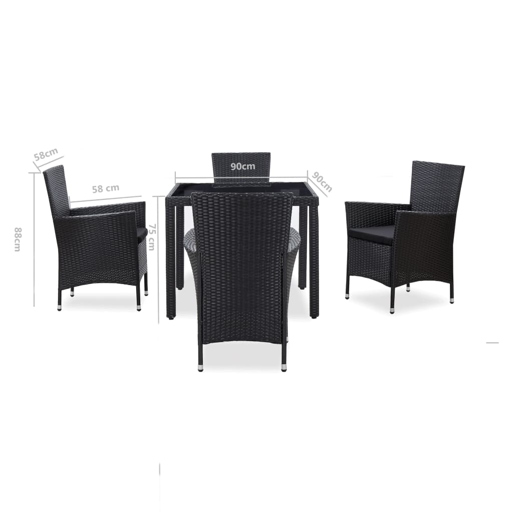 Outdoor -Abendessen Möbel 5 PCs Schwarz geflochtenes Harz