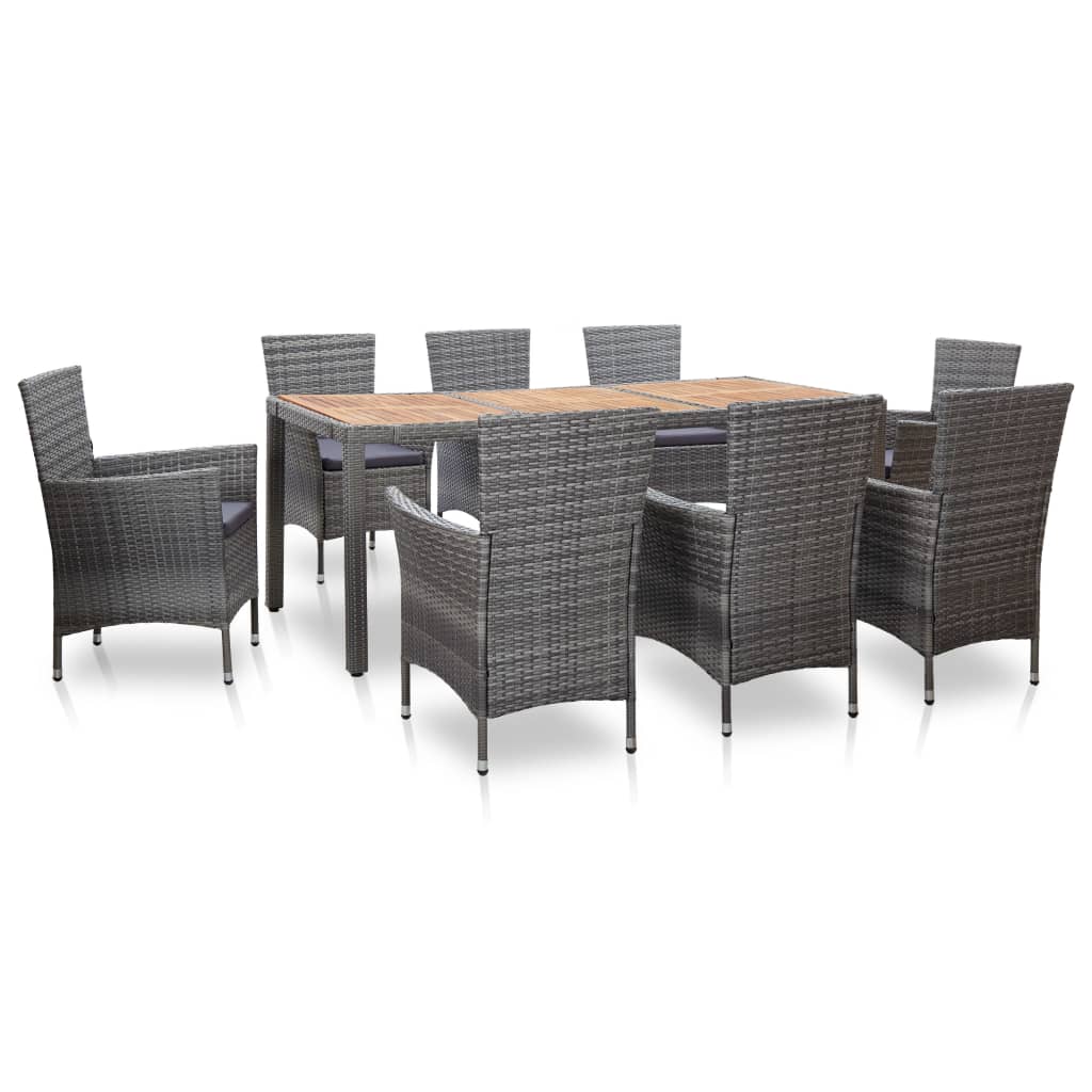 Mobilier à dîner de jardin 9pcs et coussins Résine tressée Gris