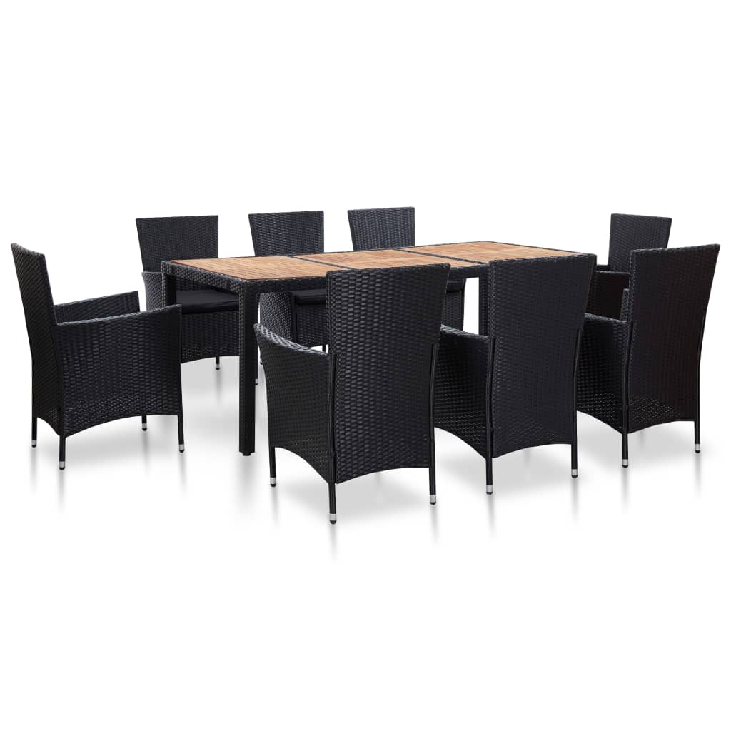 Mobilier à dîner de jardin 9pcs et coussins Résine tressée Noir