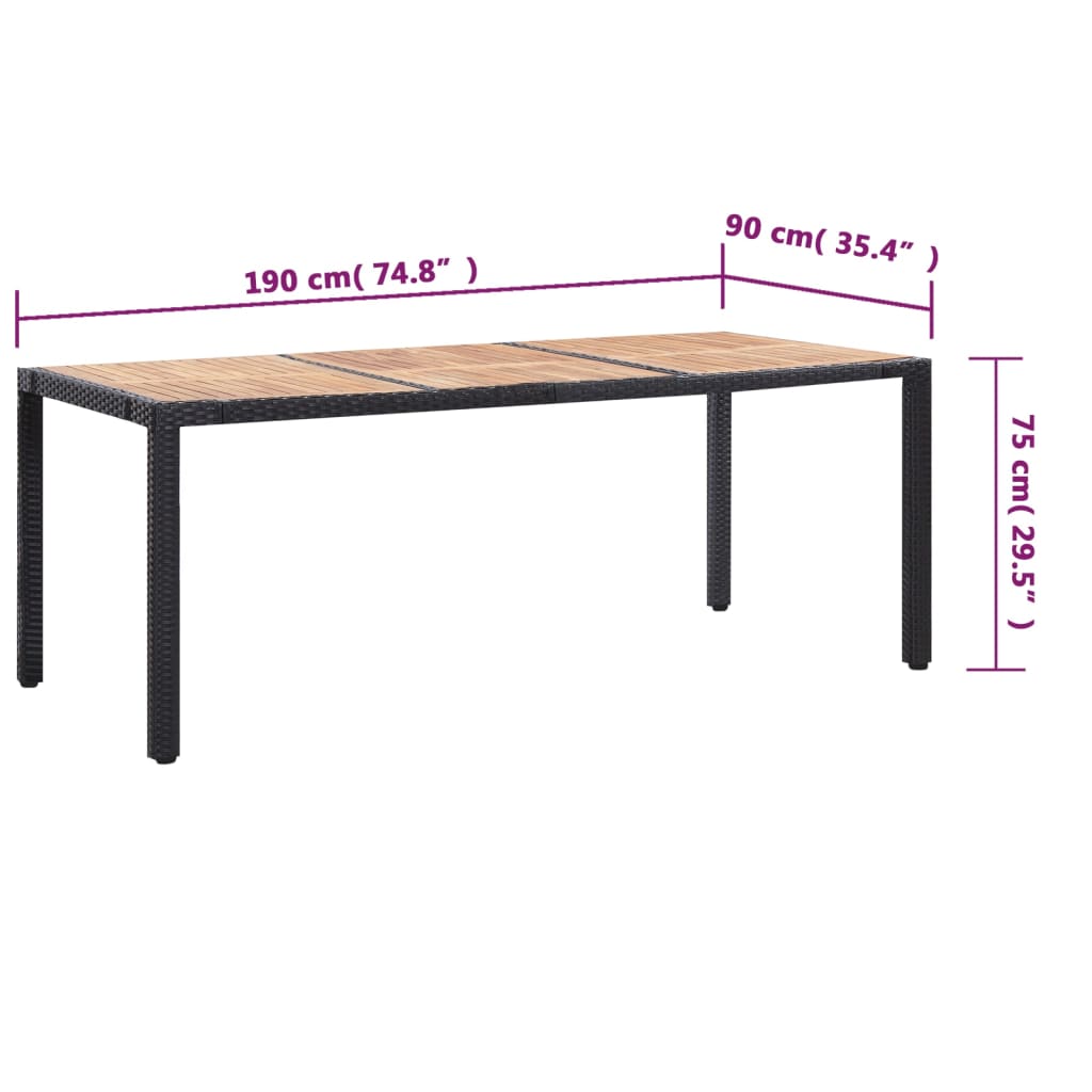 9pcs und schwarz geflochtene Harzgarten -Abendessen Möbel