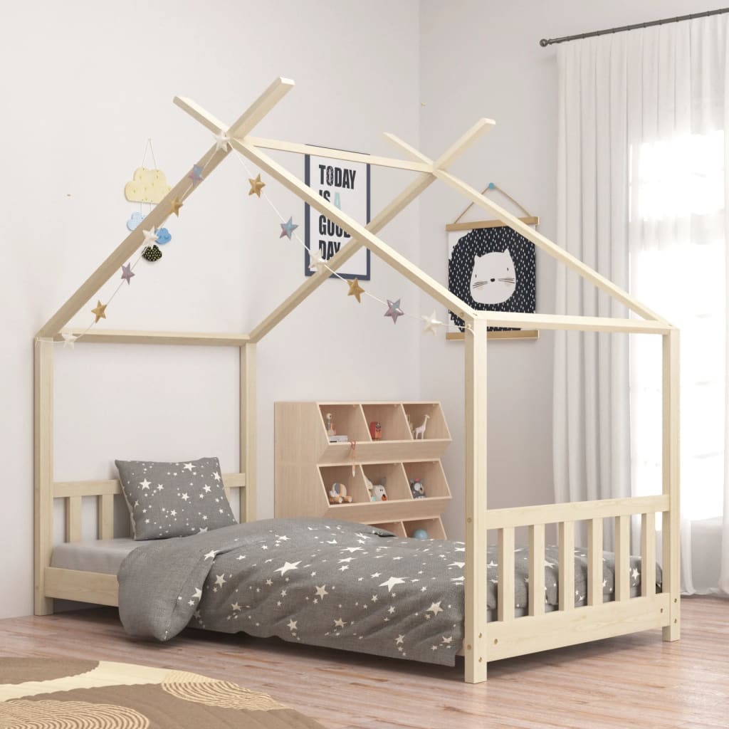 Solid pine wood child bed frame 70x140 cm