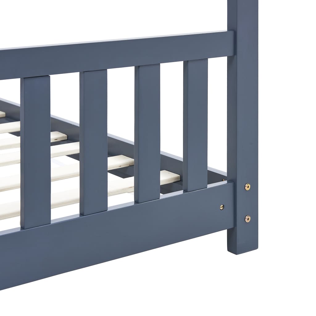 Solid pine wood gray children's bed 70x140 cm