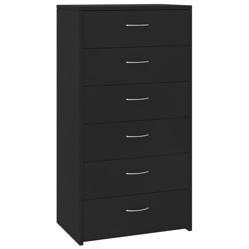 Buffet with 6 black drawers 50x34x96 cm agglomerated
