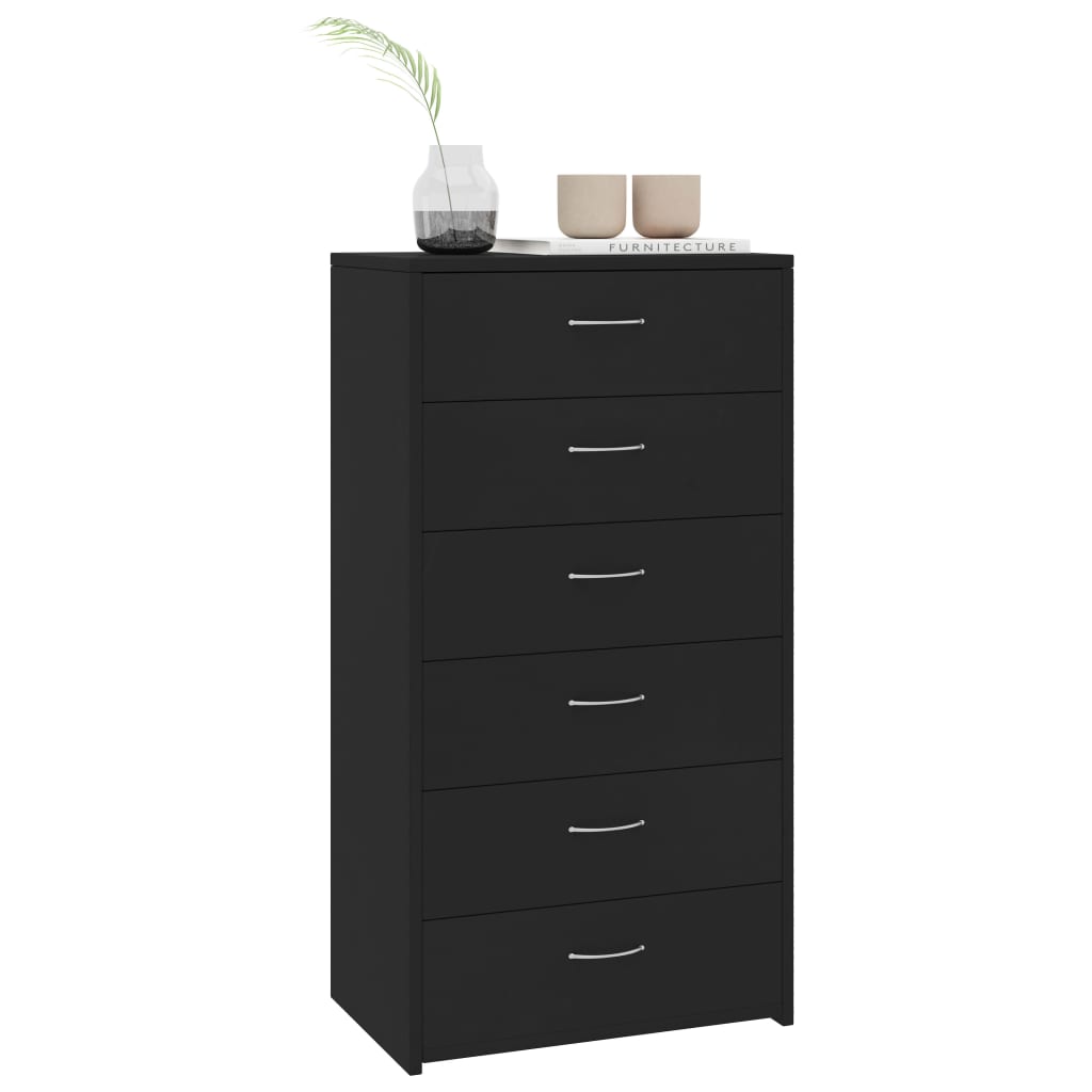 Buffet with 6 black drawers 50x34x96 cm agglomerated