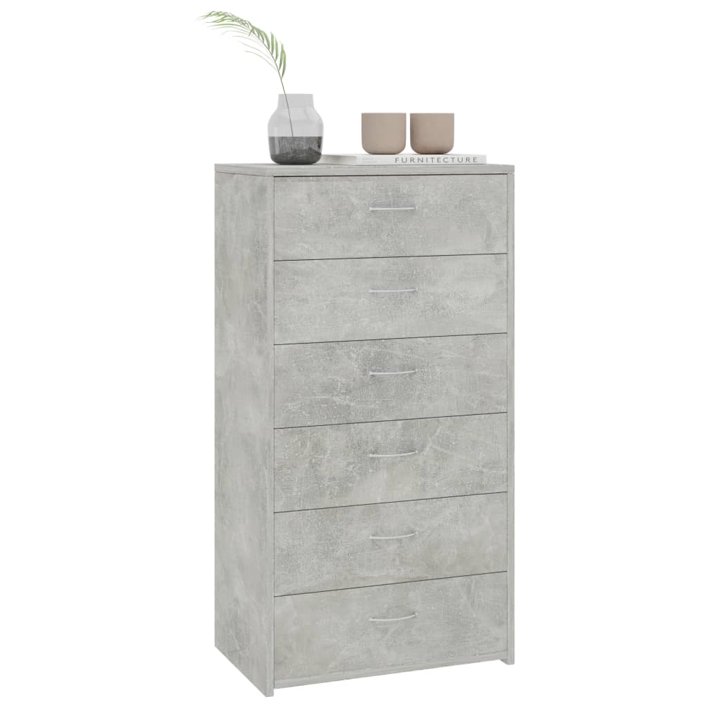 Credenza con 6 cassetti Grigio cemento 50x34x96 cm Truciolare