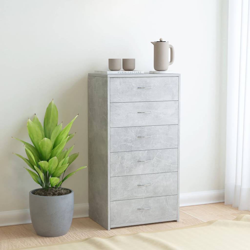 Buffet with 6 concrete gray drawers 50x34x96 cm agglomerated