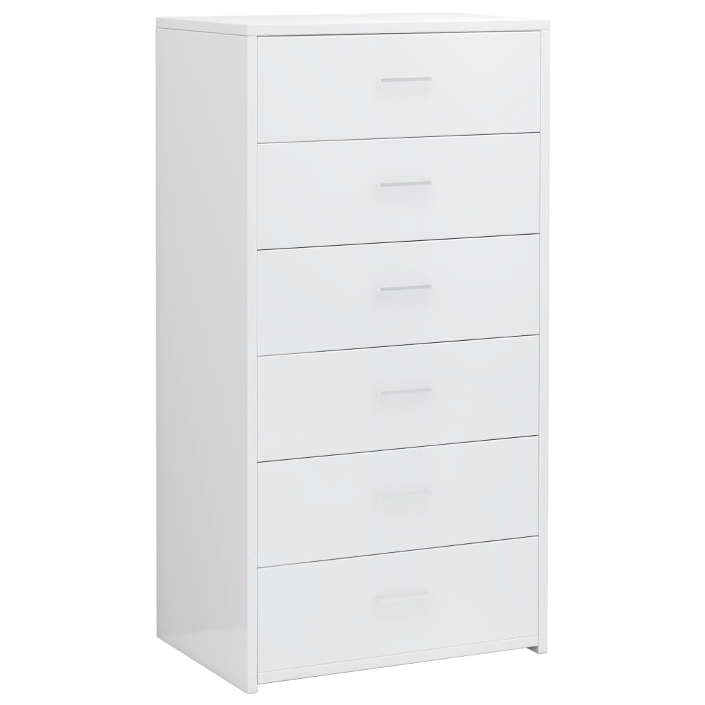 Buffet with 6 shiny white drawers 50x34x96 cm agglomerated