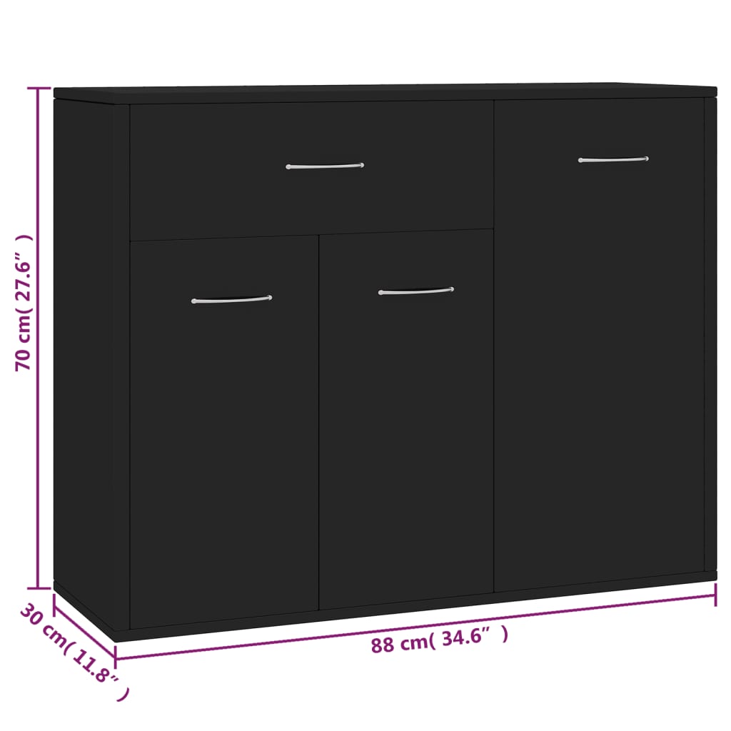 Buffet Noir 88x30x70 cm Aggloméré