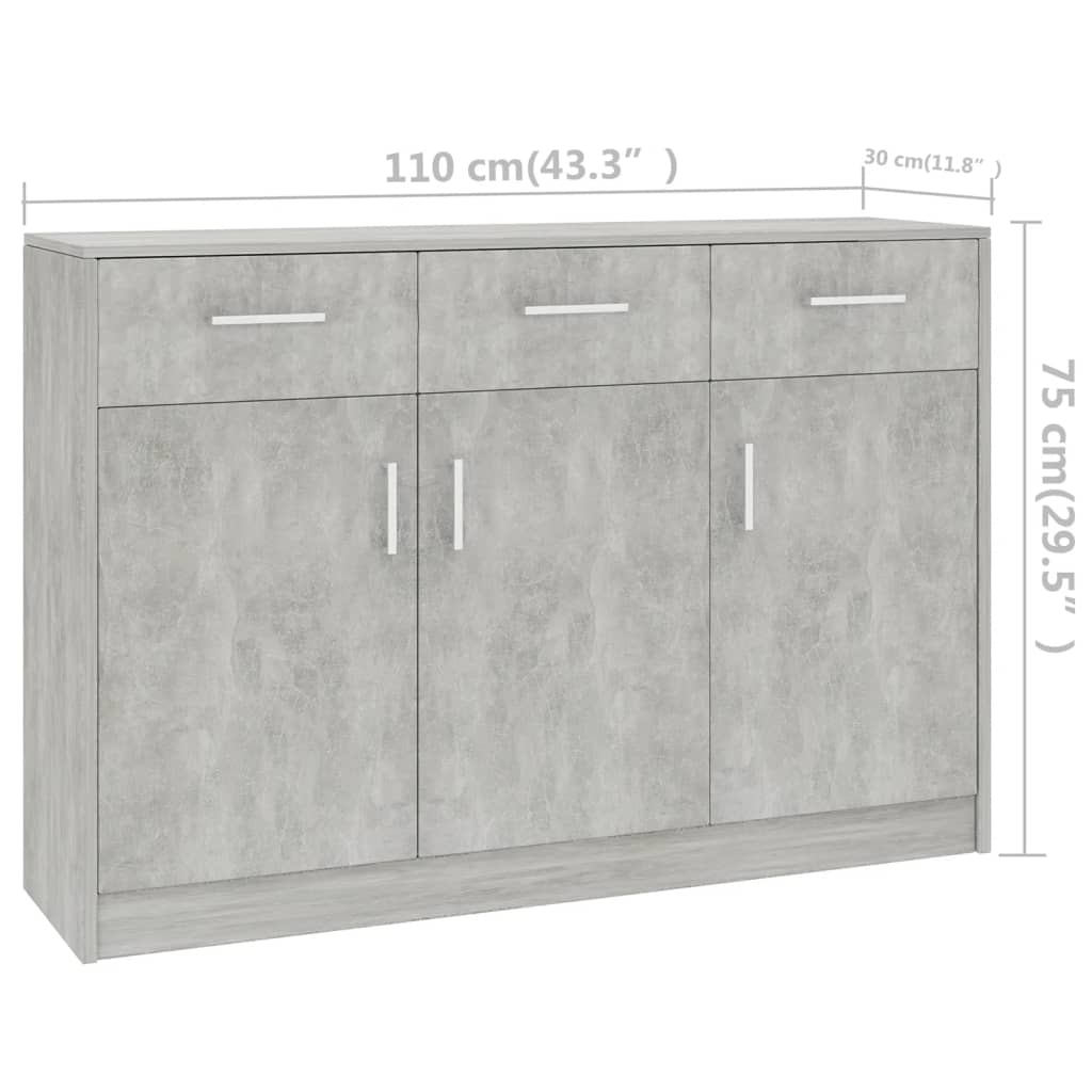 Buffet Gris béton 110x30x75 cm Aggloméré