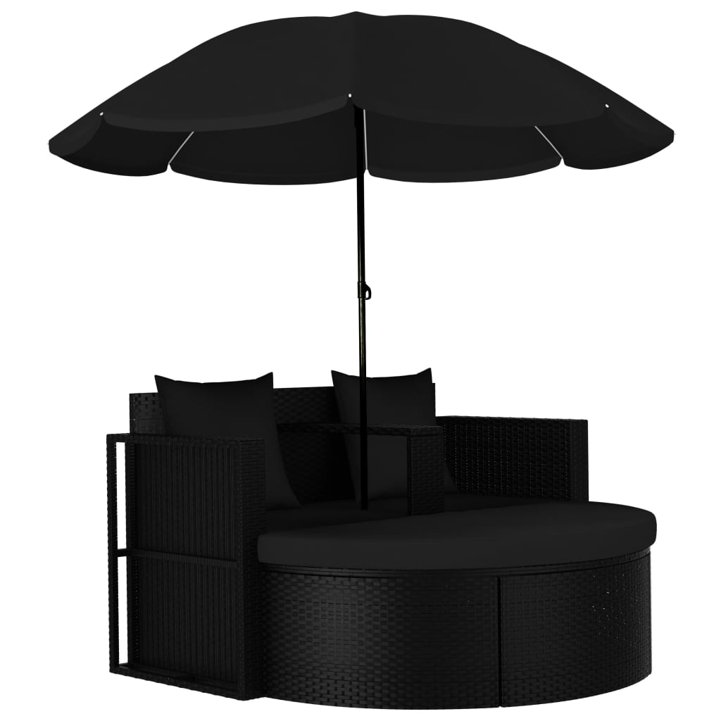 Garden bed with black braided resin parasol