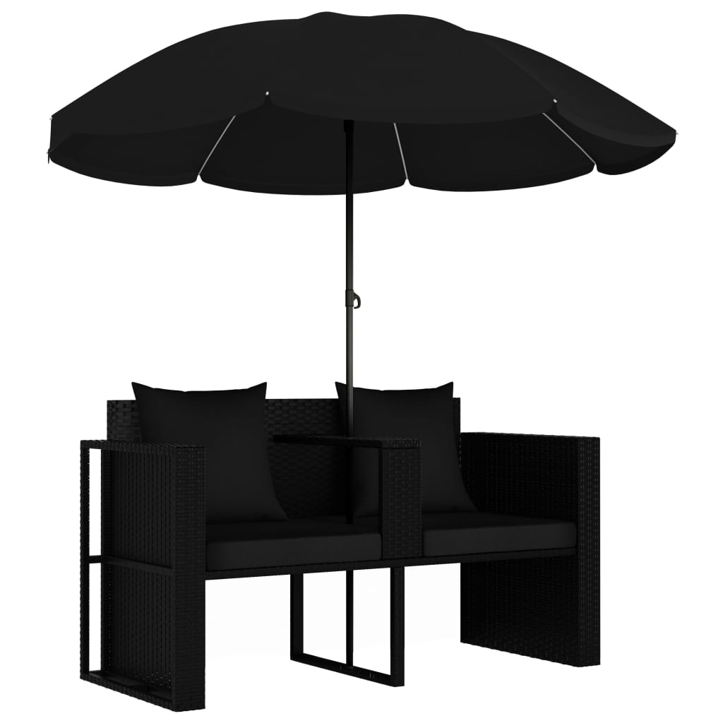 Garden bed with black braided resin parasol