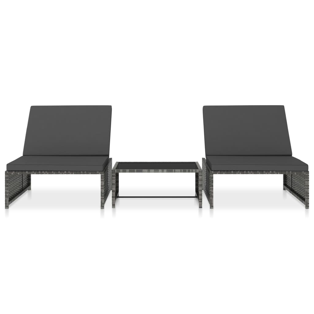 Long chairs 2 pcs with gray braided resin table