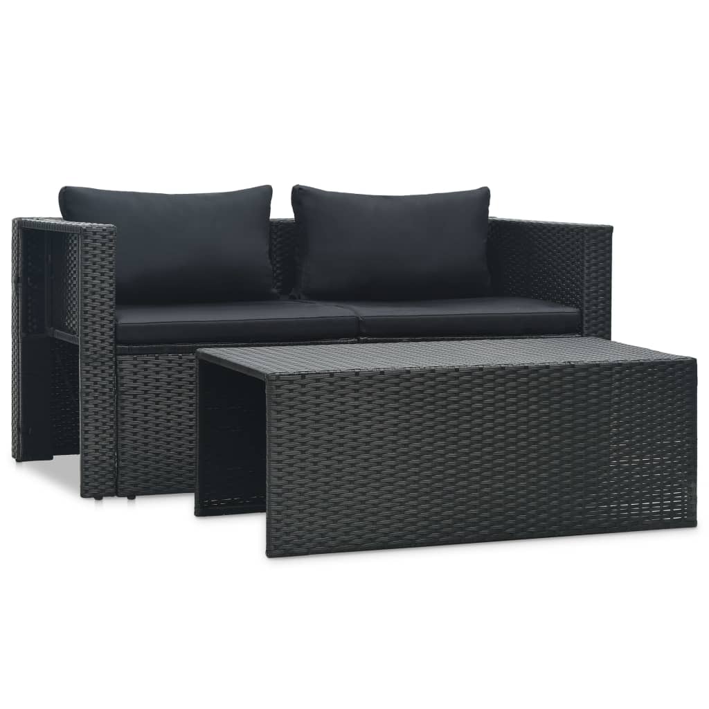 Salon de jardin 6 pcs avec coussins Résine tressée Noir