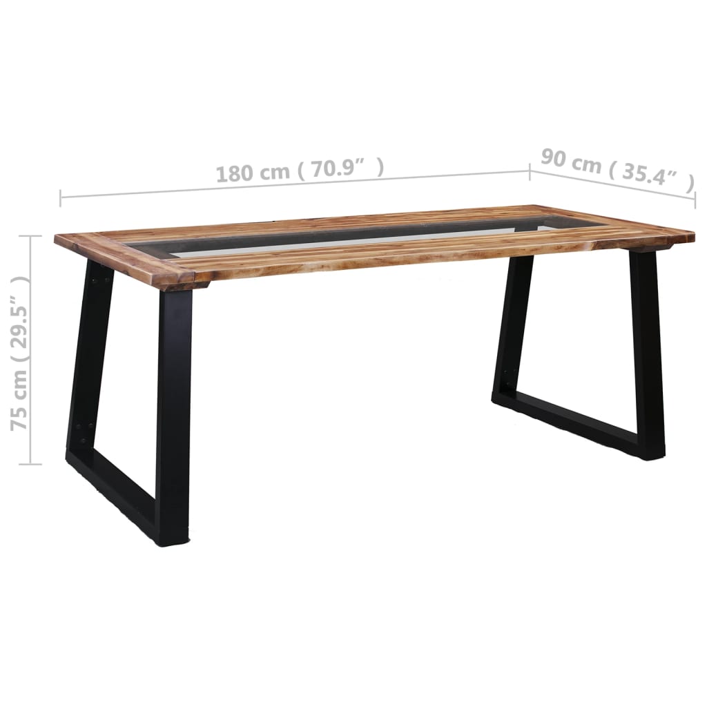 Dining table 180x90x75 cm acacia and glass wood