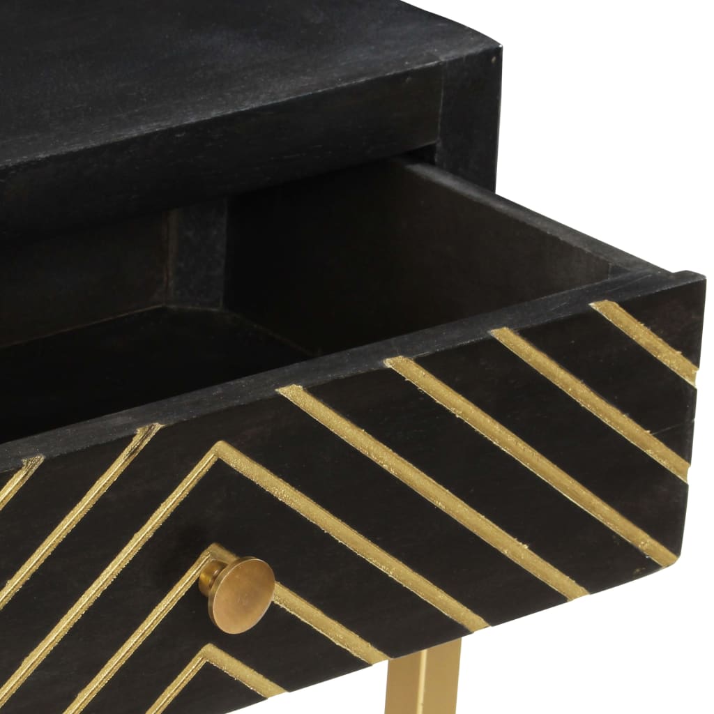 Table console Noir et doré 90x30x75 cm Bois de manguier massif