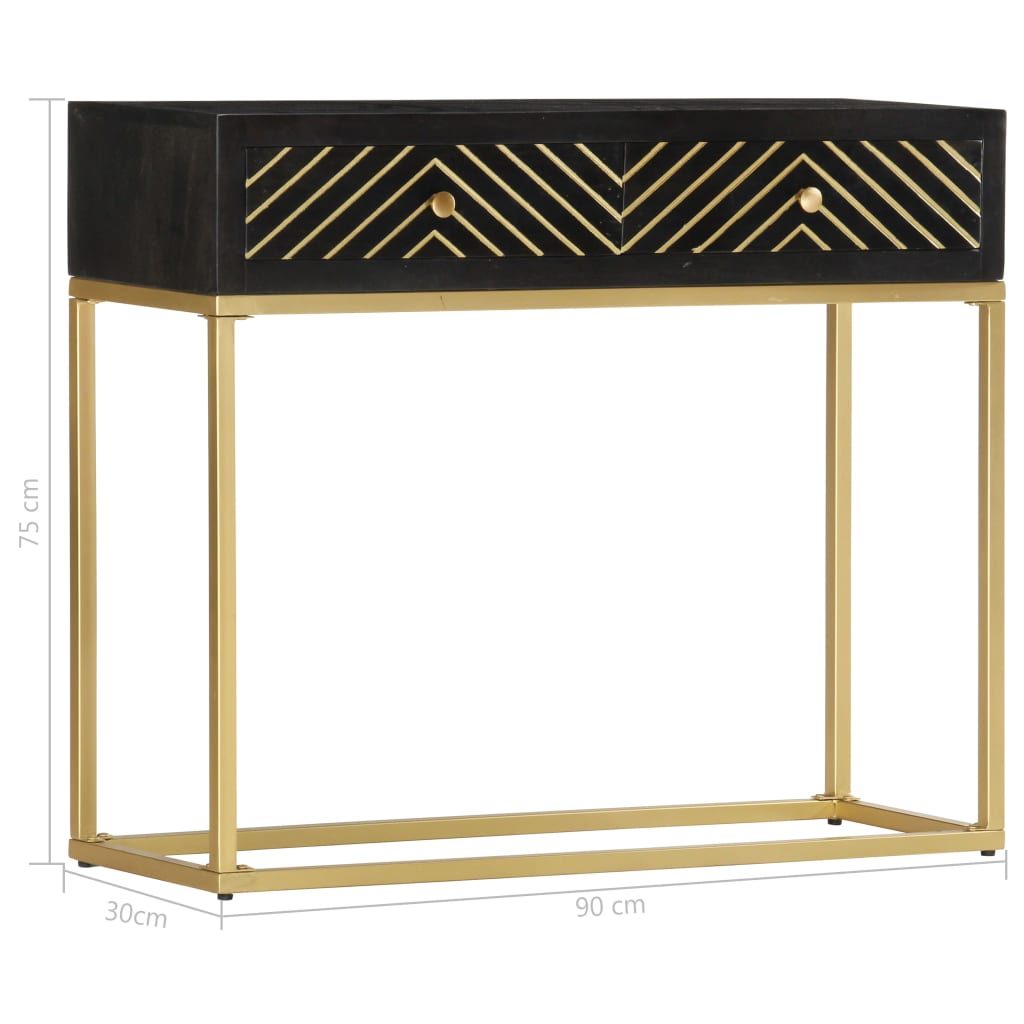 Black and gold console table 90x30x75 cm solid mango wood