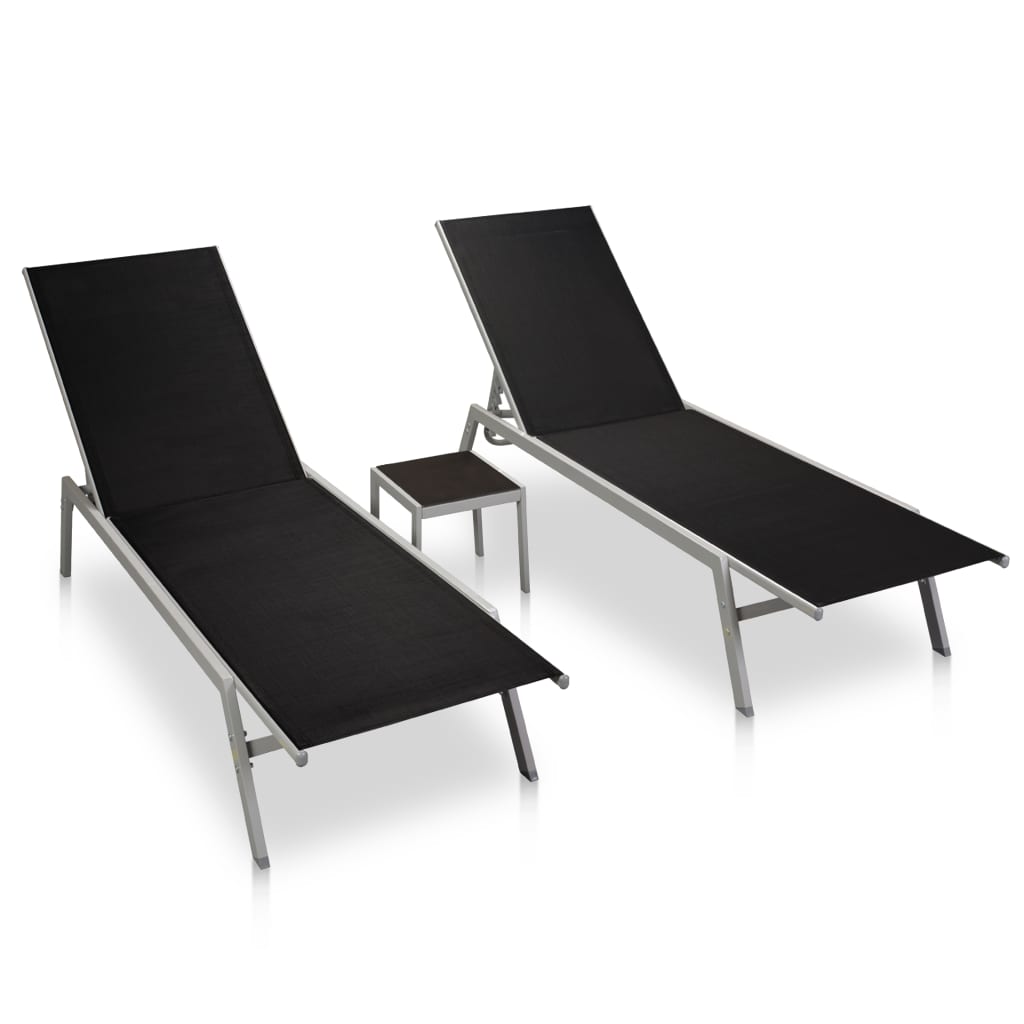 2 pcs lounge chairs with black steel table and textilene
