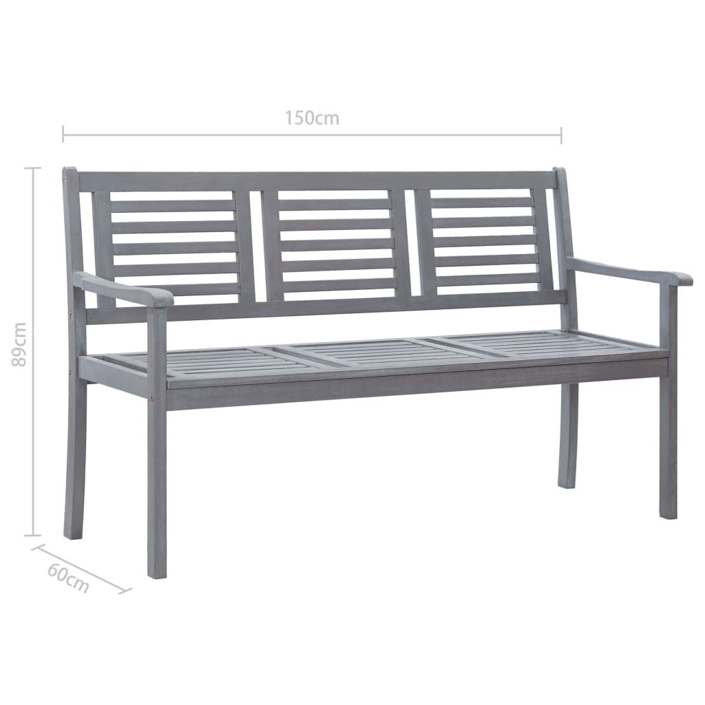 3 -seater garden bench 150 cm Gray Wood of Eucalyptus Solid