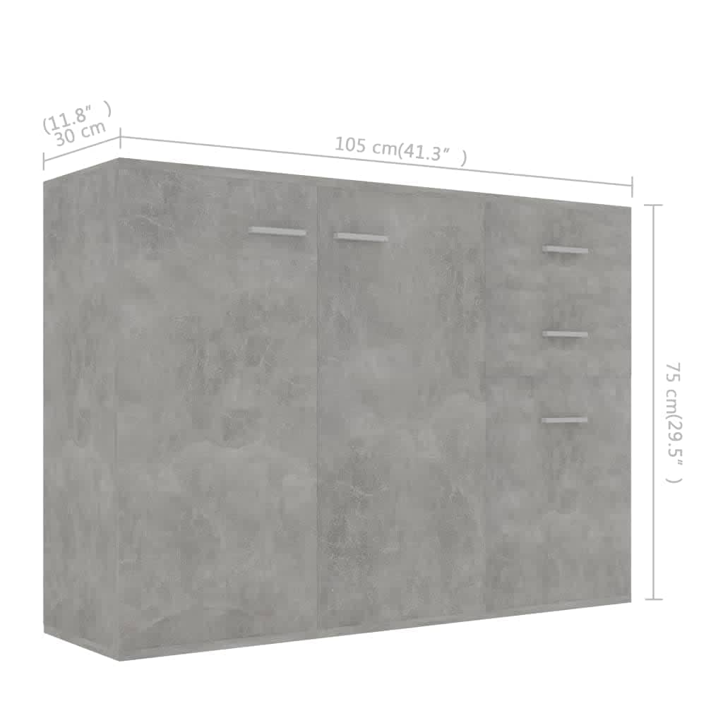 Betongrau -Buffet 105x30x75 cm agglomeriert