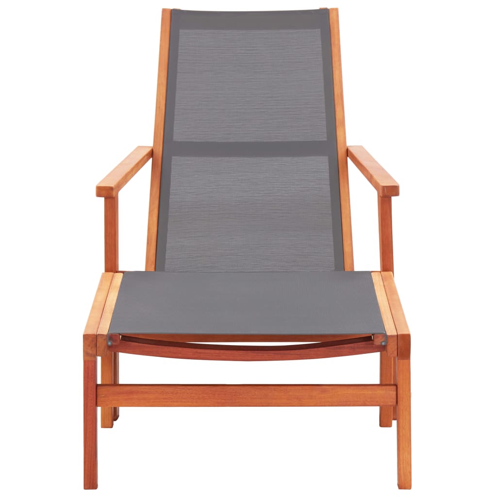 Chaise de jardin et repose-pied Gris Eucalyptus et textilène