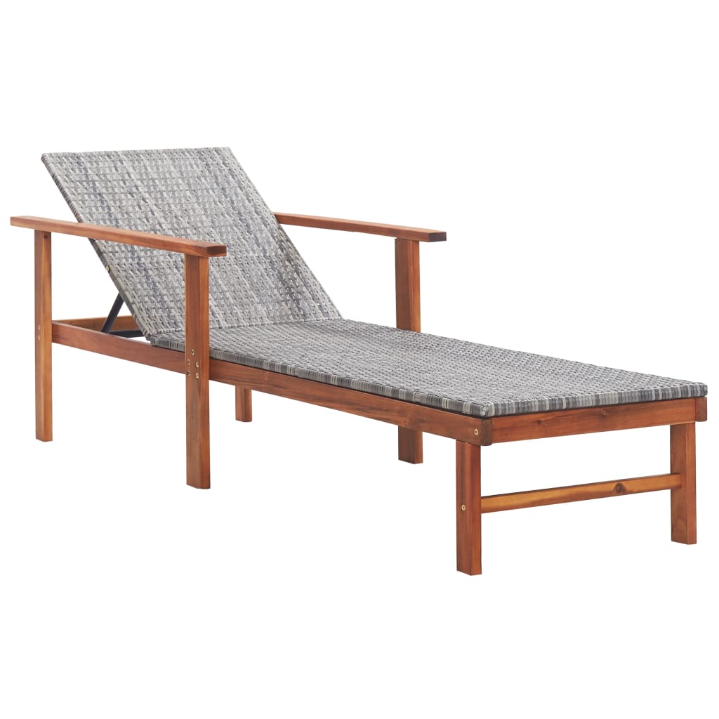 Braided resin long chair and massive gray acacia wood