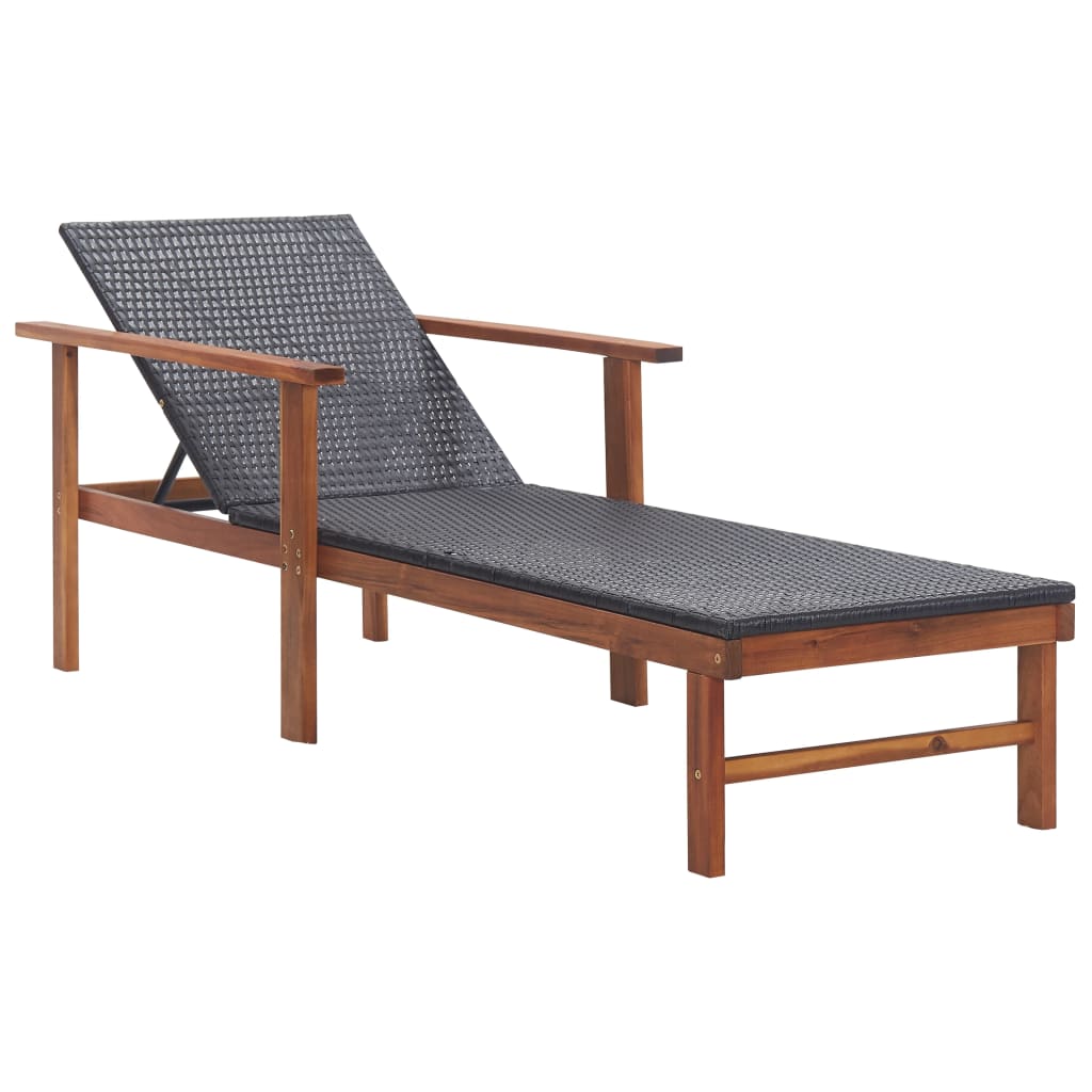 Long chair and braided resin cushion and black acacia wood