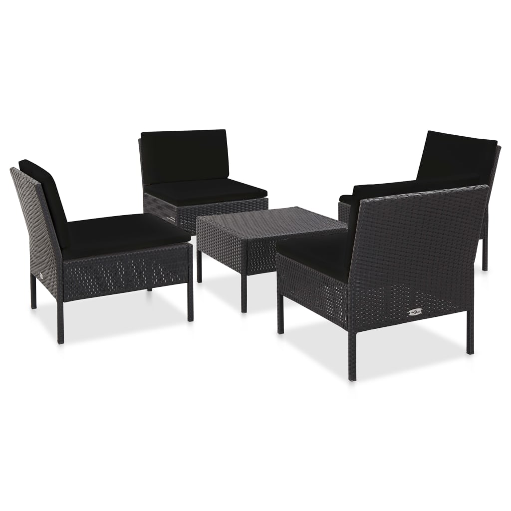 5 pcs garden furniture with black braided resin cushions