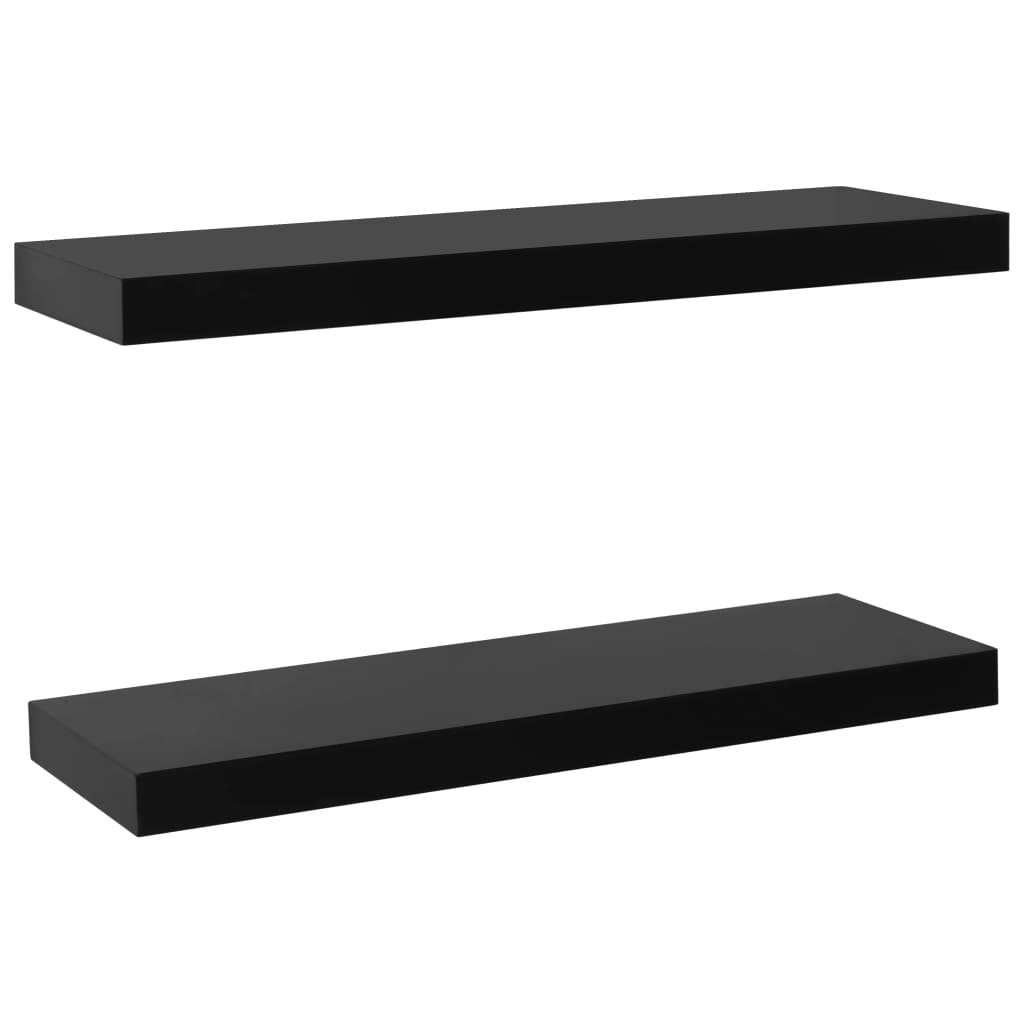 2 pcs black floating wall shelves 60x20x3.8 cm