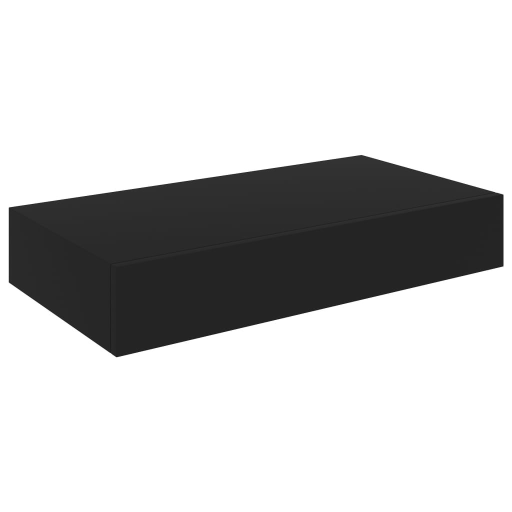 Schwimmendes Wandregal mit schwarzer Schublade 48x25x8 cm