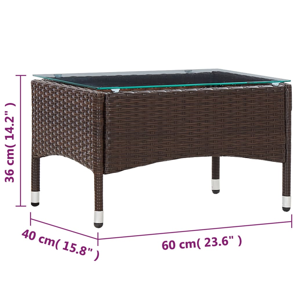 Tavolino marrone 60x40x36 cm Resina intrecciata