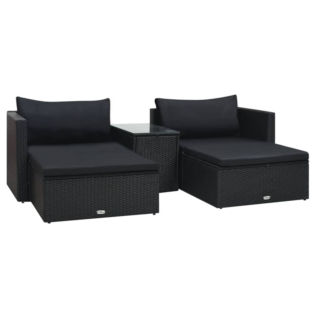 5 pcs garden furniture with black braided resin cushions