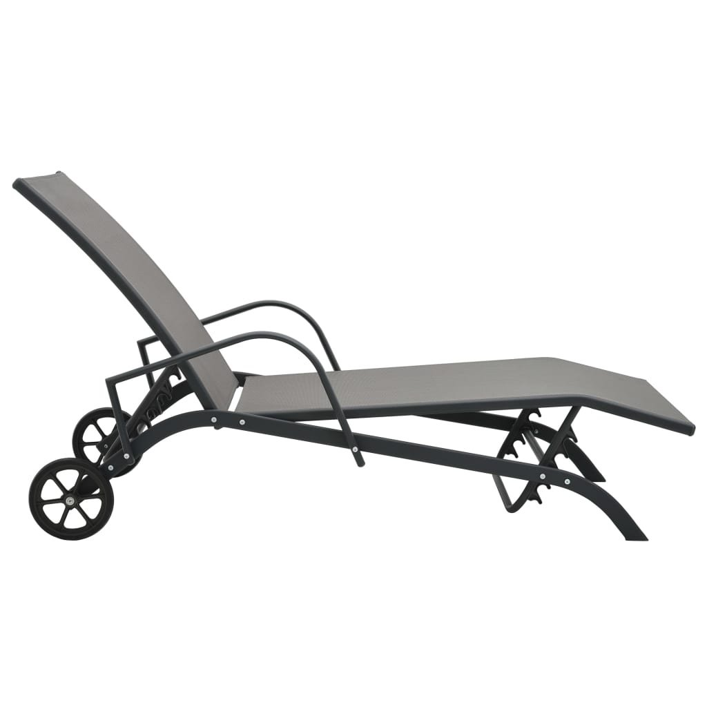 Chaises longues 2 pcs avec table Textilène et acier