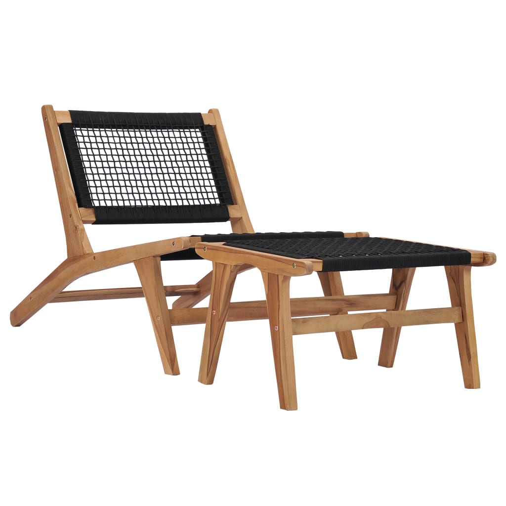 Langer Stuhl mit maser Teakholz -Holzfußstütze und Seil