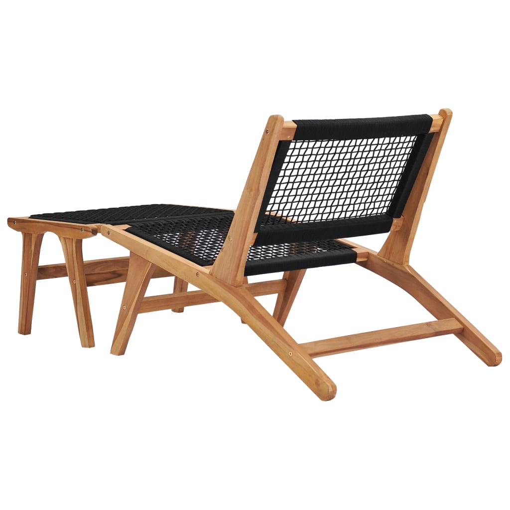 Long chair with solid teak wood footrest and rope