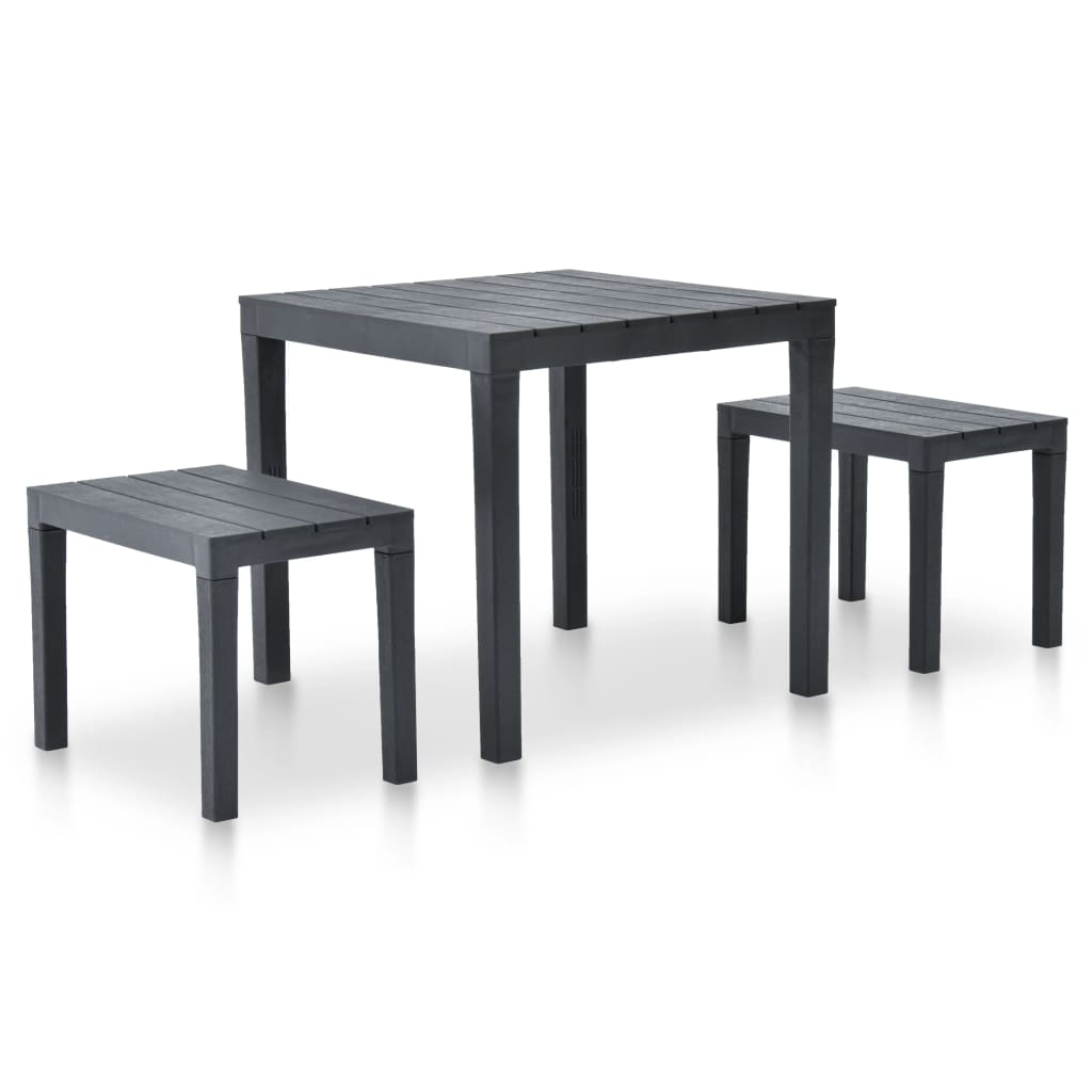 Garden table with 2 anthracite plastic benches